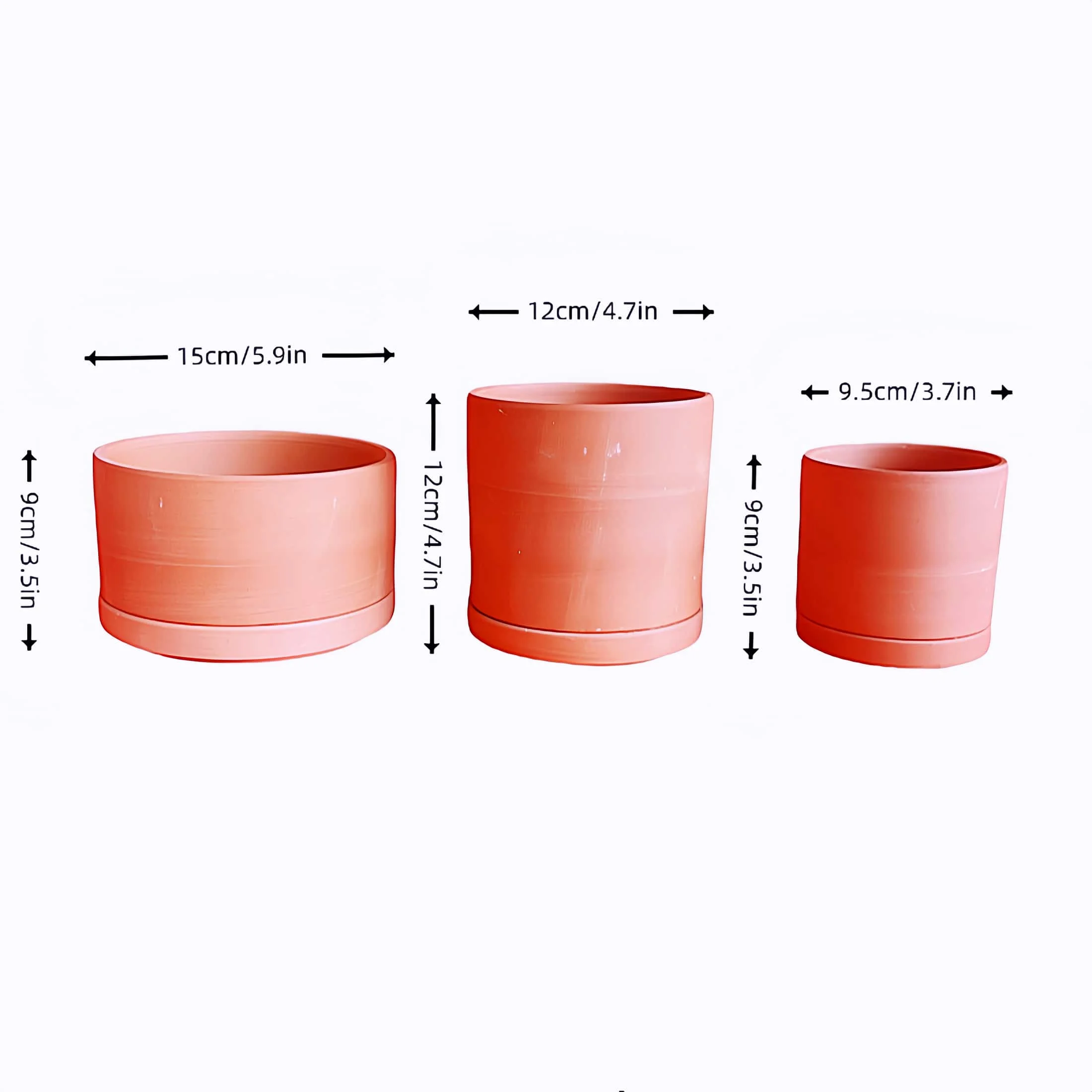 Terracotta Flower Pots, 5.9" x 3.5" x 4.7", Round, Red, 3 Count with Drainage Holes