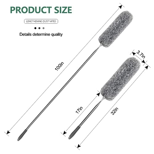 SetSail Dusters for Cleaning, 100-inch Extra-Long Duster with Extension Pole, Bendable Microfiber Head & Cobweb Brush Washable Ceiling Fan Cleaner Duster Kit for High Ceilings, Furniture, Corner