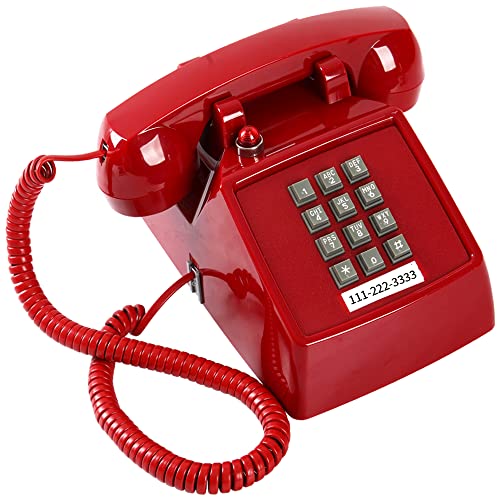 Traditional Red Landline Phone, Retro Corded Telephone with Message Indicator, Classic 2500 Analog Desk Phone, Vintage Corded Desk Telephone Large Button, Old Red Telephone Landline for School,Home