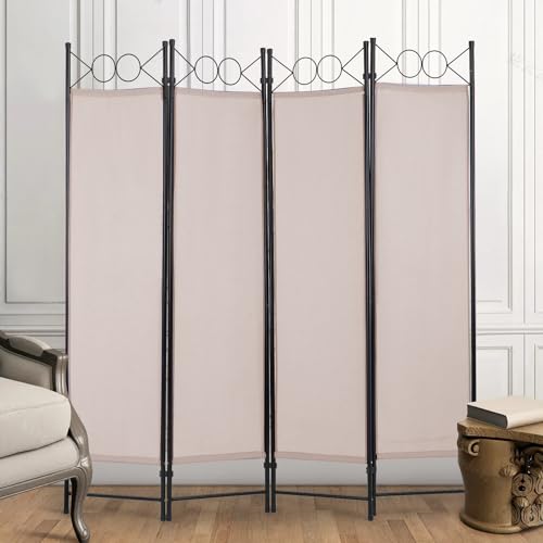 4 Panel Room Divider 6FT Steel Frame Screen Folding Privacy Divider Freestanding Partition for Home Office Bedroom (Black)