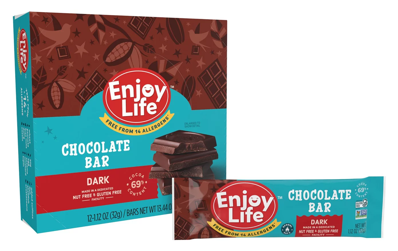 Enjoy Life Vegan Dark Chocolate Bars, Dairy Free Chocolate, Pack of 12