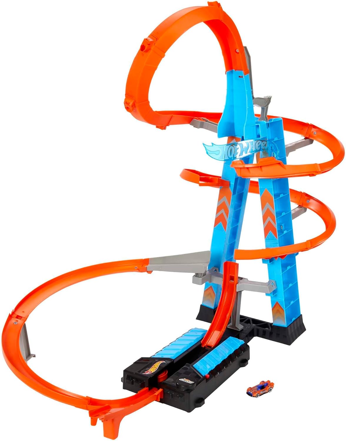 Hot Wheels Toy Car Track Set, Sky Crash Tower More Than 2.5-ft Tall, Includes 1:64 Scale Vehicle & Motorized Booster, Jumps & Loops