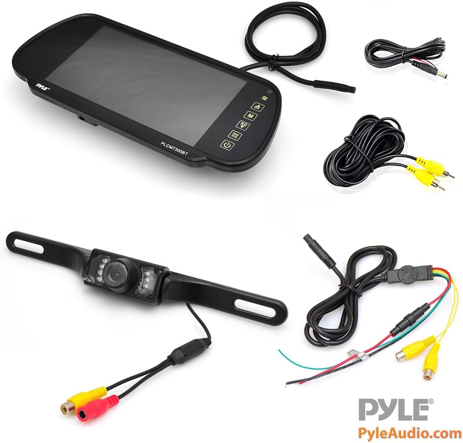 Pyle Backup Car Camera & Rear View Mirror Monitor Screen System-Parking & Reverse Safety Distance Scale Lines, Waterproof & Night Vision Cam with IR LED Lights, 7 LCD Display for Vehicles-(PLCM7200)