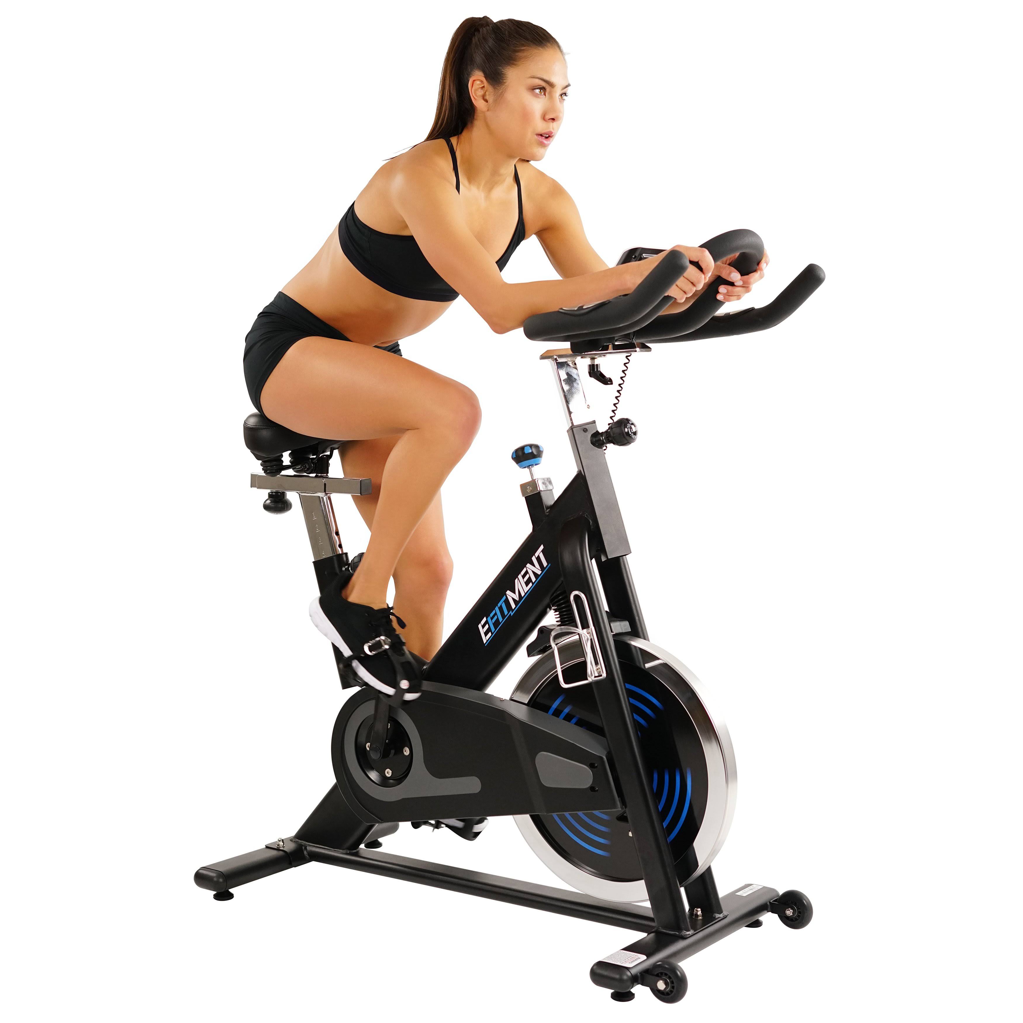EFITMENT Indoor Cycle Bike, Magnetic Cycling Trainer Exercise Bike w/ 40 lb Flywheel, Belt Drive and LCD Monitor with Tablet Hol