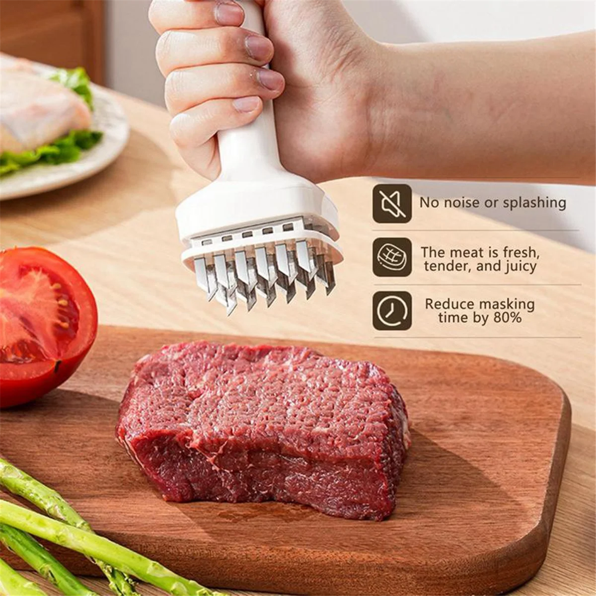 Meat Tenderizer Needle, Stainless Steel Prongs, Food Grade, 5.5x5.5x17cm, White