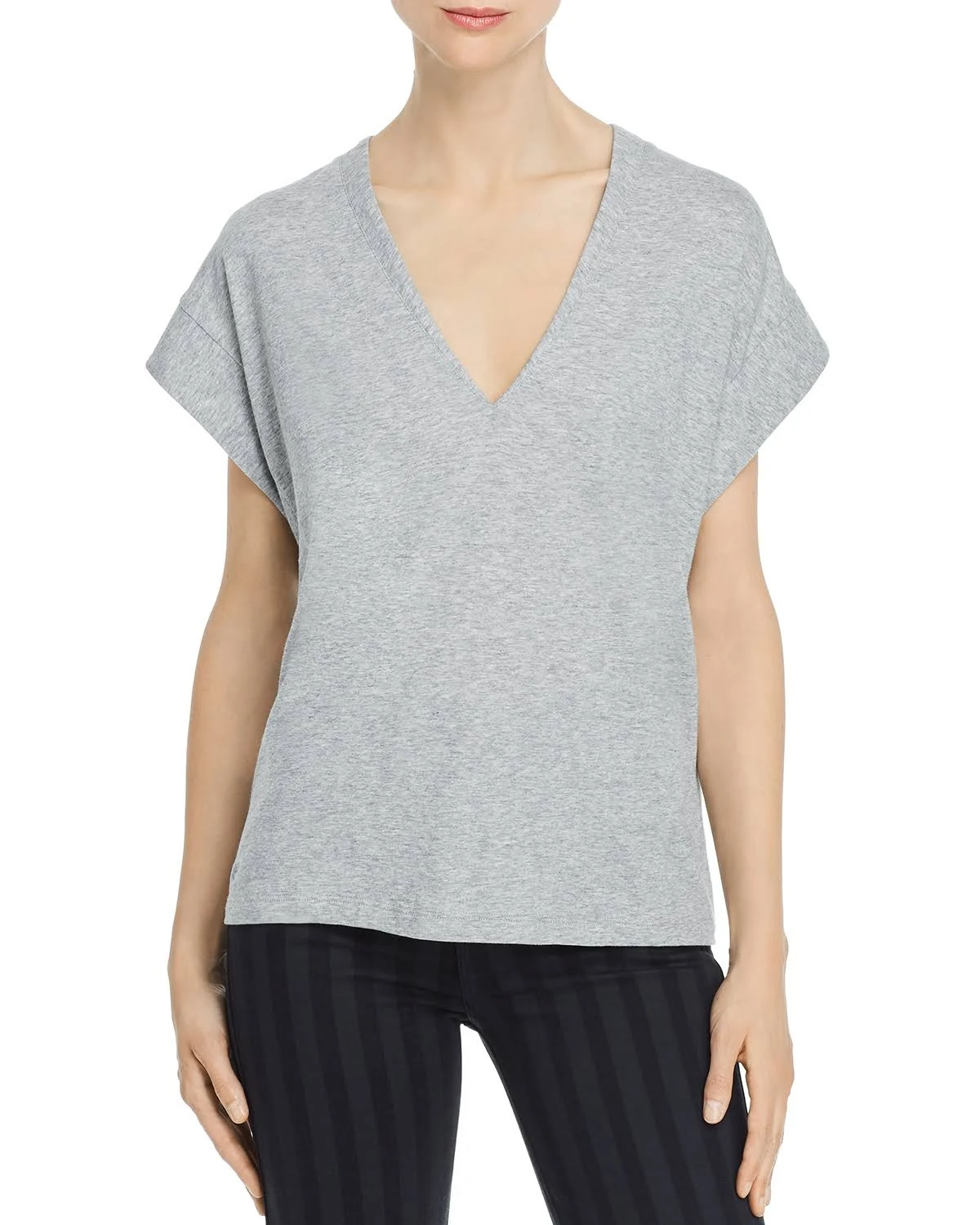 Frame Le Mid Rise V-Neck Tee Gris Heather