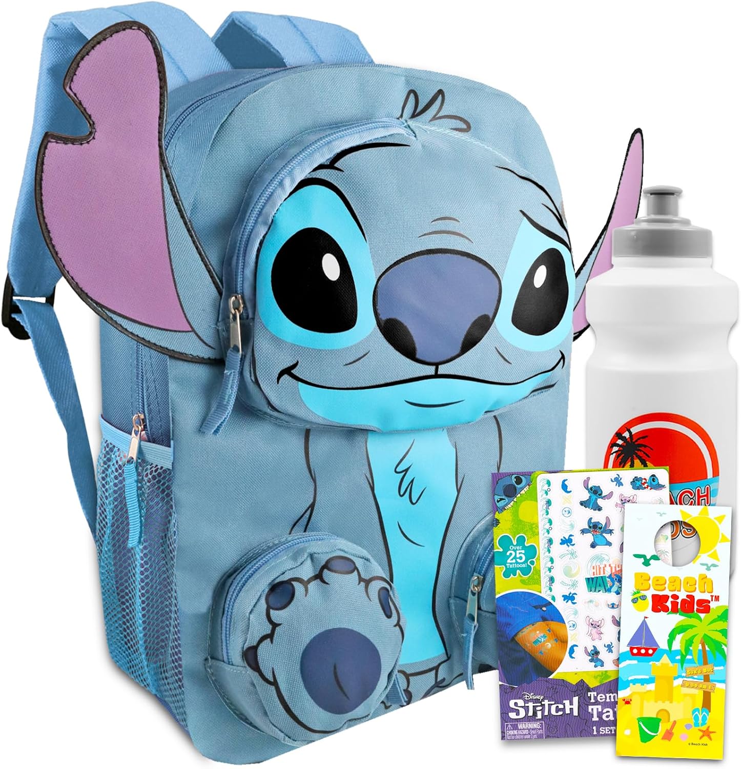Stitch Backpack for Girls Set - Bundle with Lilo and Stitch Backpack with Front Pockets Plus Water Bottle, Tattoos, More | Stitch Backpack Set for Kids