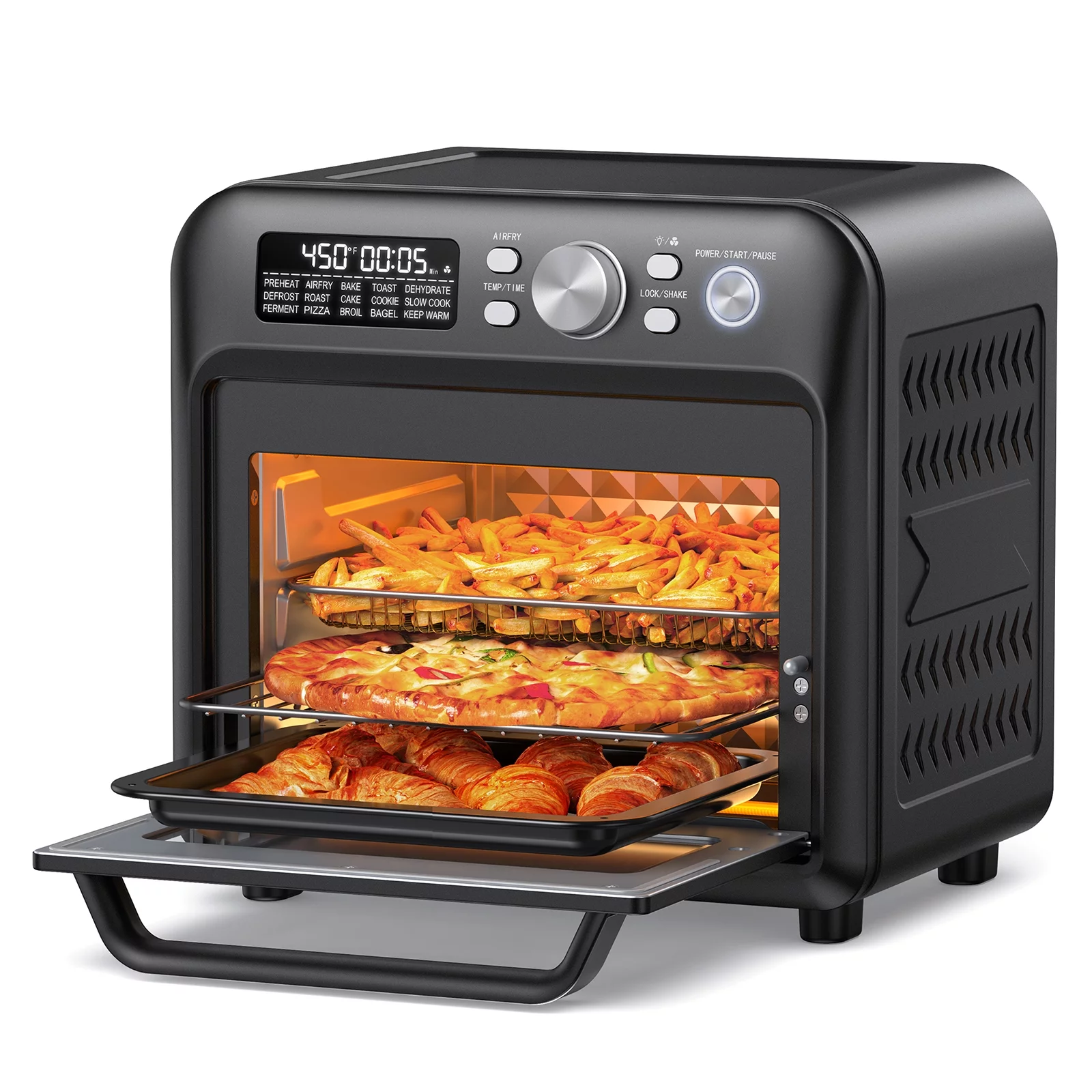 Air Fryer Oven, 15-in-1 19 QT Family-Sized Toaster Oven, Convection Oven with Child Lock, Fits 12-inch Pizza, 6-Slice Toast, Button & Knob-Controlled Kitchen Appliance, Dishwasher Safe