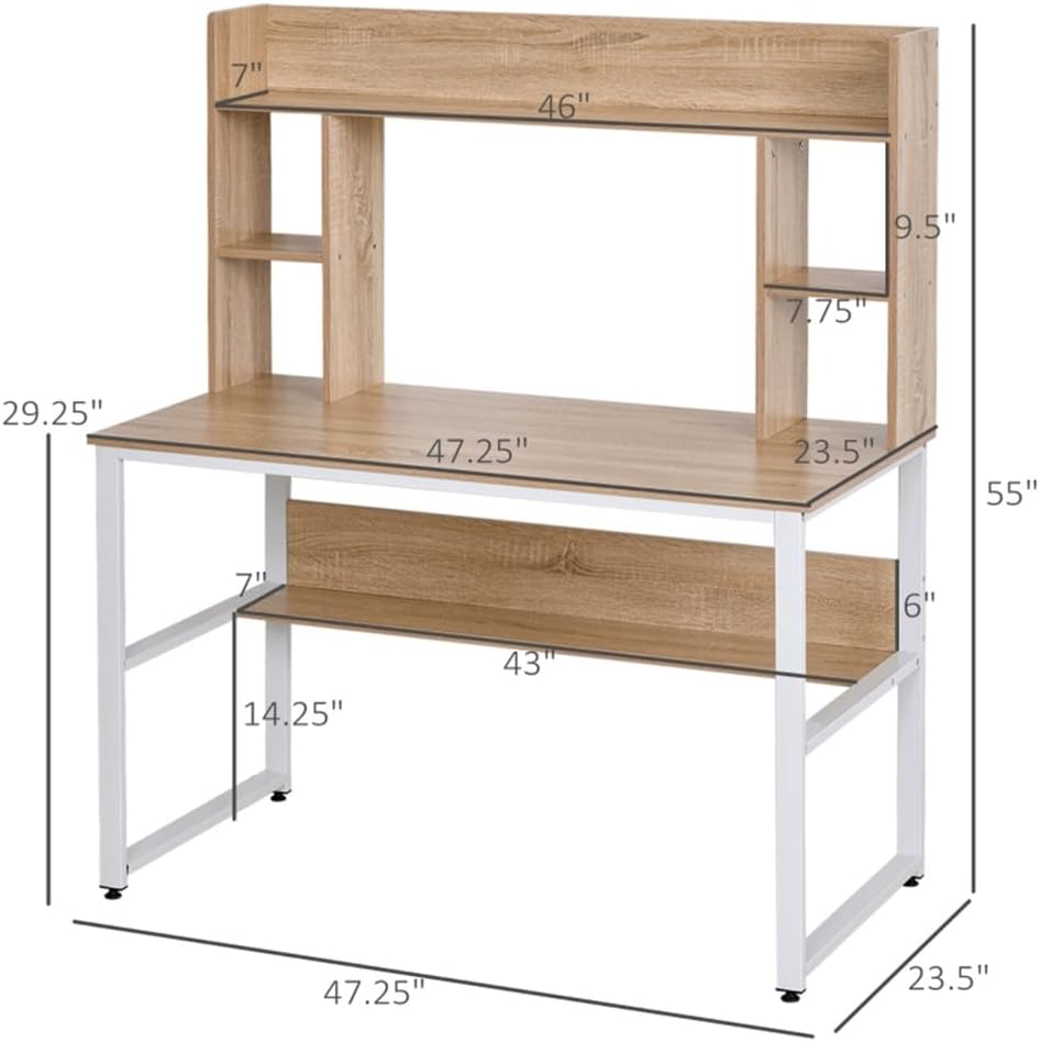 Computer Desk with Hutch, Home Office Desk with Bookshelf, Writing Study Desk, Modern Computer Workstation PC Laptop Desk 47.25