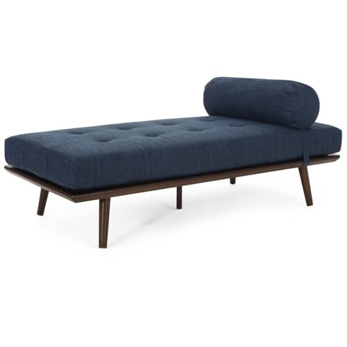 Upholstered Chaise Lounge Indoor,Fainting Couch&Living Room Chaise Lounge Indoor,Chaser Lounge Chair for Bedroom,Rolled Accent Pillow,Splayed Legs,Button-Tufted,Heavy Duty,Fabric (Beige)