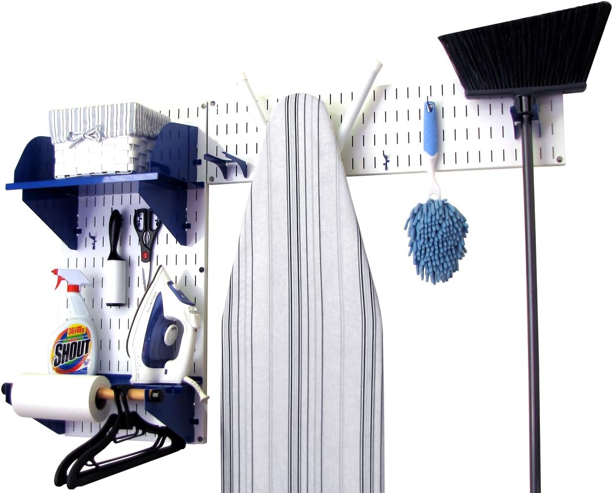 Wall Control Laundry Room Organizer Wall Mounted Laundry Room Storage and Organization Standard Kit White Wall Panels and Blue Accessories