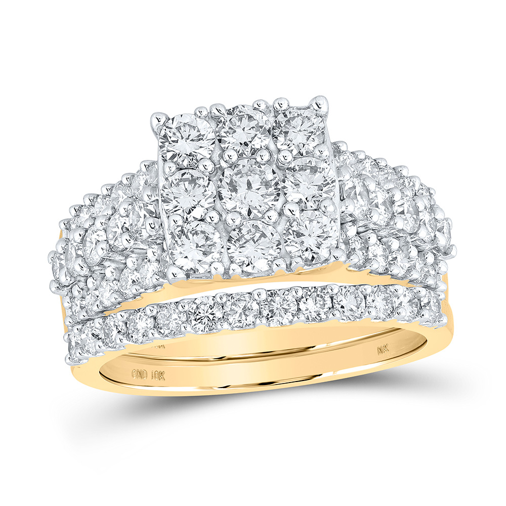 Women's Solid 10kt Yellow Gold Round Diamond Square Bridal Wedding Ring Band Set 2 Cttw Ring Size 8