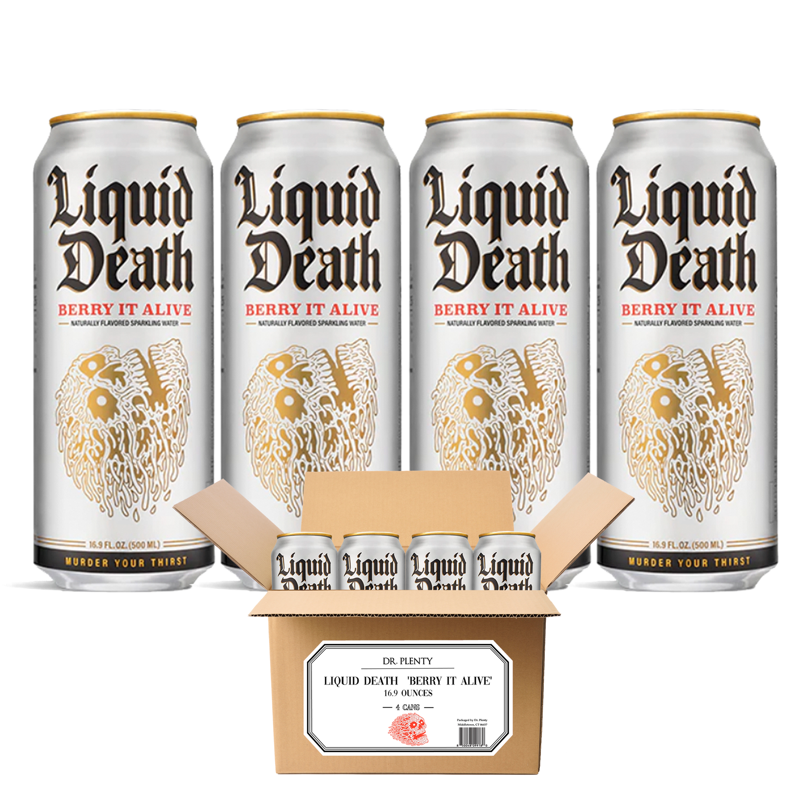 Liquid Death Berry it Alive (4 Cans) - Flavored Sparkling Water, 16.9 oz Cans