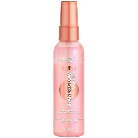 L'Oreal Paris Makeup LUMI Shake and Glow Dew Mist, Hydrating and Soothing Face Mist, Prep and Set Makeup, Energizes Skin with a Healthy Boost of Hydration, Natural Finish, 3 fl; oz.