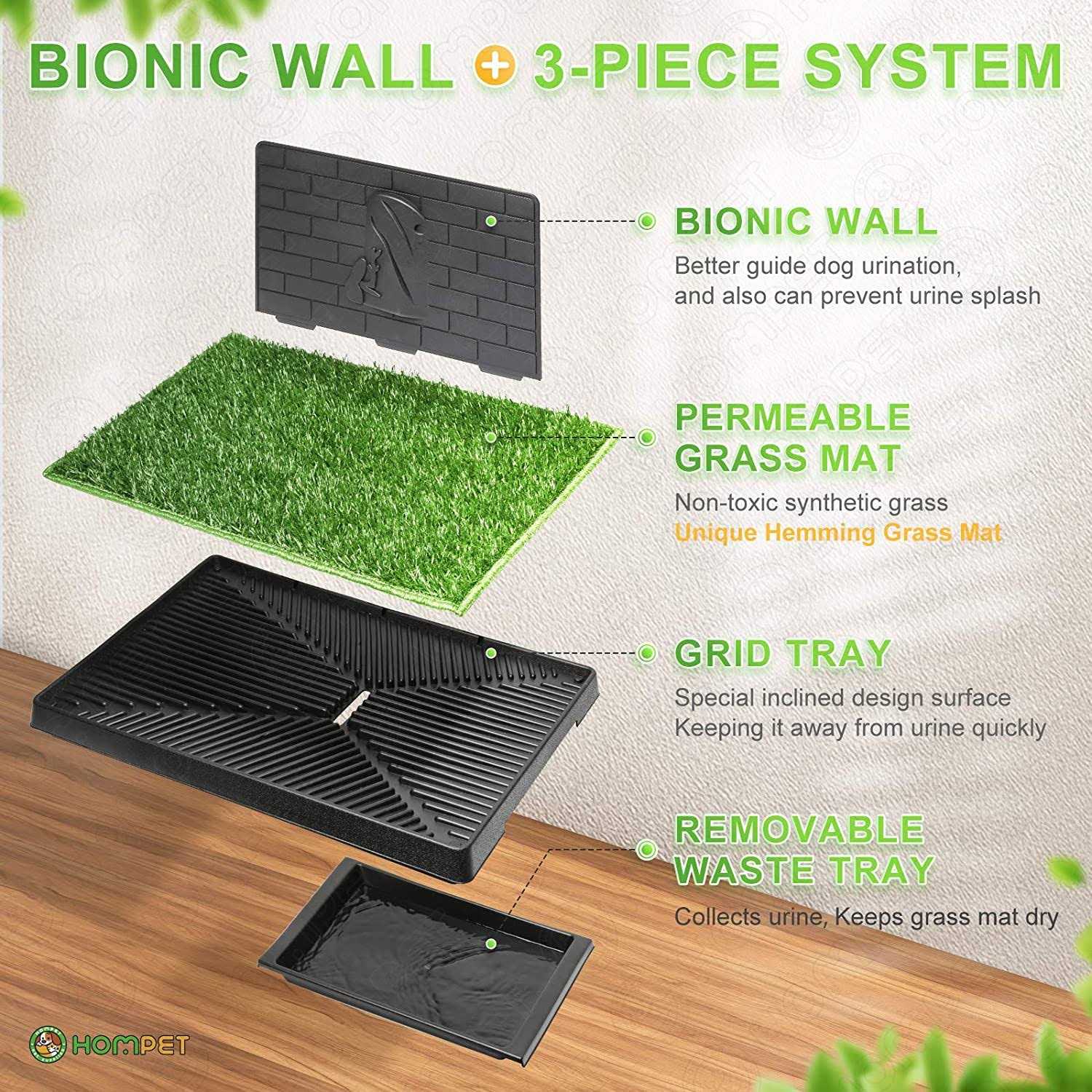 Hompet Dog Grass Pad with Tray Large, Puppy Turf Potty Reusable Training Pads with Pee Baffle, Artificial Grass Patch for Indoor and Outdoor Use - Pet Supplies online store