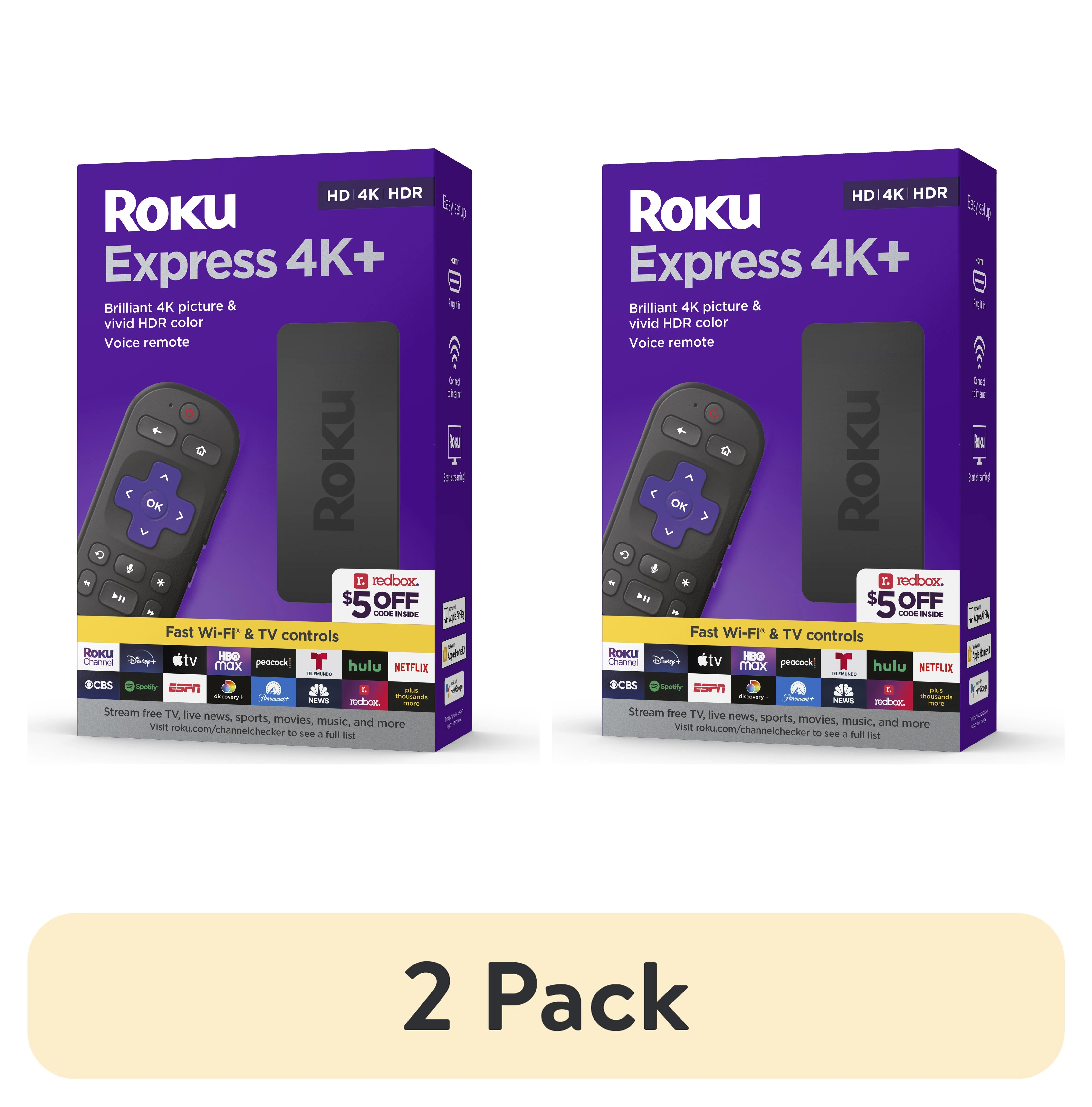 (2 pack) Roku Express 4K+ Streaming Player 4K/HD/HDR with Smooth Wi-Fi®, Premium HDMI® Cable, Voice Remote | 2021