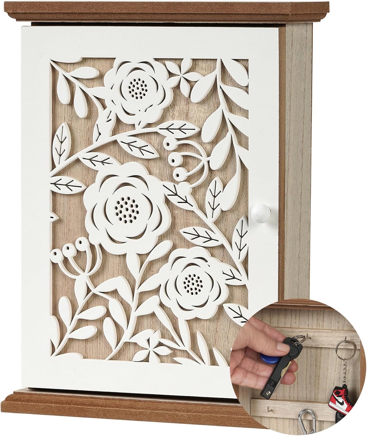 QILICHZ Decorative Key Holder for Wall,Wood Key Holder Wall Mount,Wooden Wall Key Holder,Farmhouse Key Rack with 6 Key Hook,Key Hanger Wall Mount for Rustic Home Decor, White