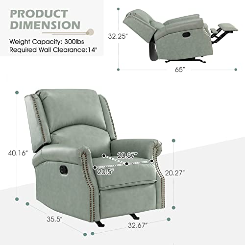 HULALA HOME Genuine Leather Recliners Set of 2 with Adjustable Backrest & Footrest, Modern Manual Reclining Chairs with Nailhead Trim, Home Theater Sofa Chairs for Living Room Bedroom, Brown