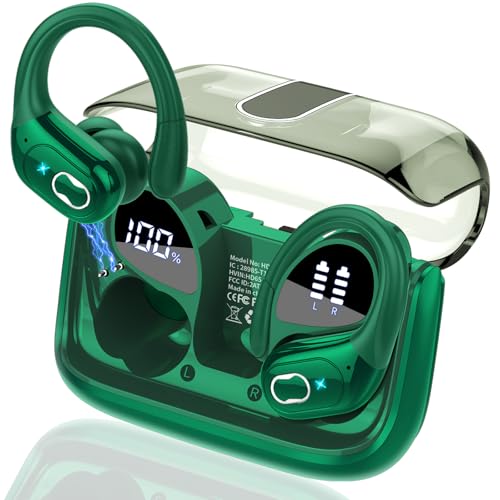 Wireless Earbuds 75hrs Bluetooth 5.4 Headphone Sport, 2025 Bluetooth Earbuds Stereo Deep Bass Over Ear Bud with Earhooks, ENC Noise Cancelling Mic, IPX7 Waterproof Earphone, Camel