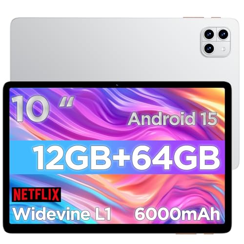 Android Tablet, 10.1 inch Android 15 Tablet, Octa-core, 2 Years Protection, RAM 12GB, ROM 64GB(Up to 2 TB), 800x1280 Resolution, WiFi 6 & Bluetooth, Dual Speakers, 5MP+8MP, 6000mAh, Black