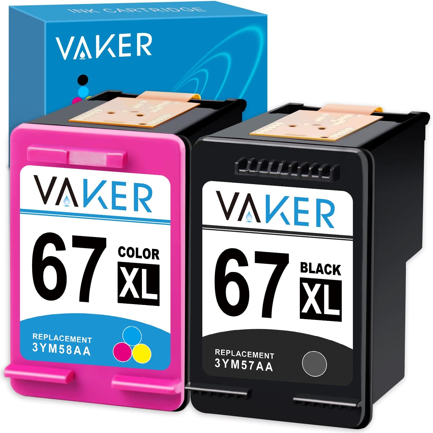 VAKER Remanufactured Ink Cartridge Replacement for HP 67 67XL to fit with HP Envy 6052 6058 6075 DeskJet 2732 2755 DeskJet Plus 4152 4155 4158 Printer (1 Black 1 Tri-Color) Pack of 2