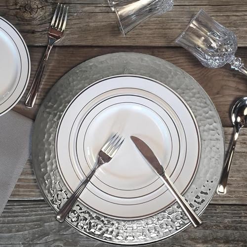 13-Inch Stainless Steel Beaded Charger Plates, Gold Dinner Plate Chargers Set of 6, Round Server Ware