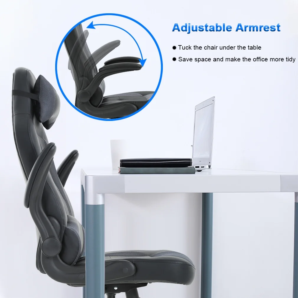 BestOffice Adjustable & Ergonomic Swivel Gaming Chair, Grey