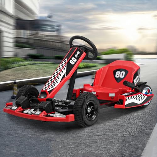 36V Electric Go Kart for Kids and Adults [Up to 16 MPH], Drift Cart With 350w Motor, Crazy Cart With Drift/Sport Mode, Outdoor Ride on Toy for Teens (Red)