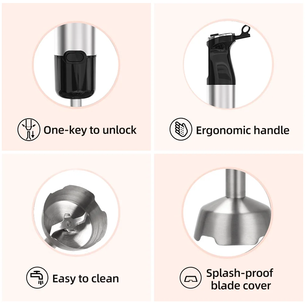 Anself Blender Five Pieces Home 500W Big Power Cooking Machine Handheld Whisk Crush Rod Grinding Cup Meat Grinder Bowl Combination Food Supplement Juicer