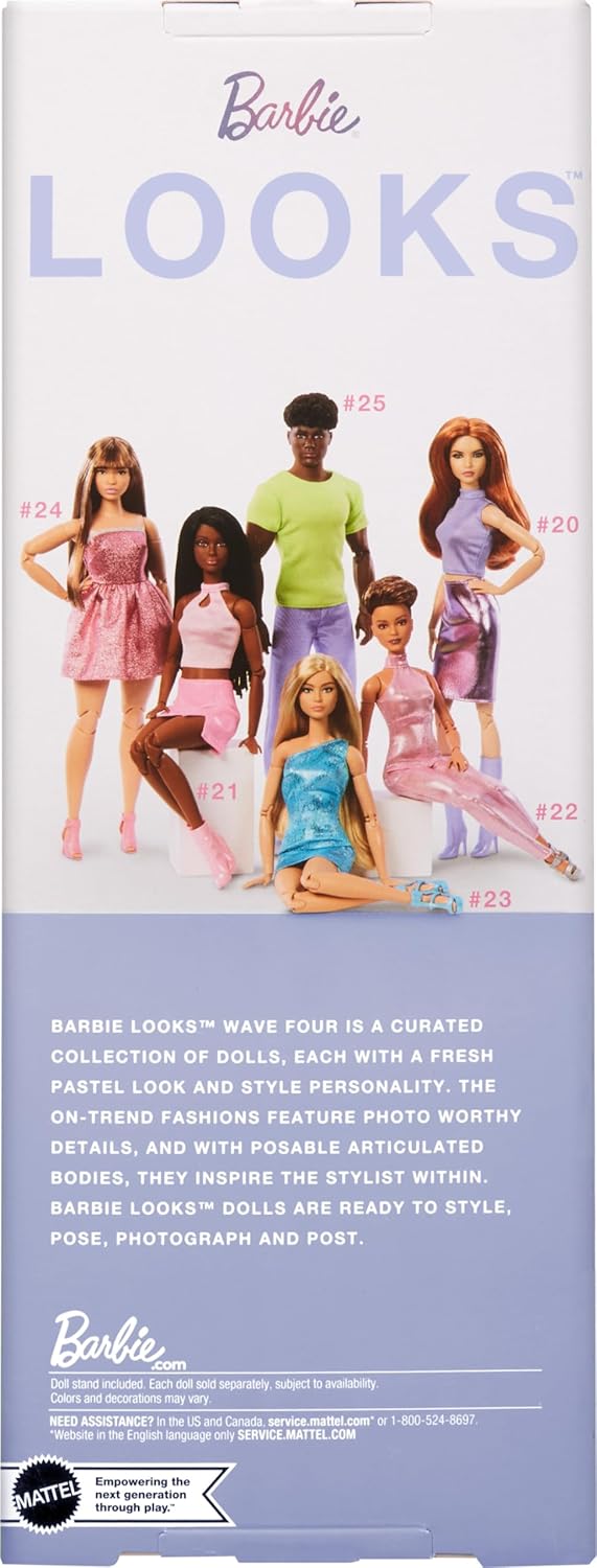 Barbie Looks Doll, Collectible No. 20 with Red Hair & Modern Y2K Fashion, Lavender Top & Faux-Leather Skirt with Knee-High Boots