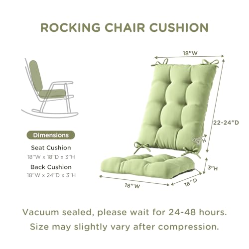 Codi Outdoor Rocking Chair Cushions, Water Resistant Rocker Chairs Replacement Cushion Set for Patio Porch Garden, Sage 1PK