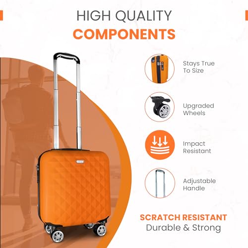 Hard Shell Carry-On Suitcase 18x14x8 - TSA Lock, Cup Holder, Extendable Handle, & Wheels - Fits Under Seat, Ideal for Airlines - Personal Item Roller Bag