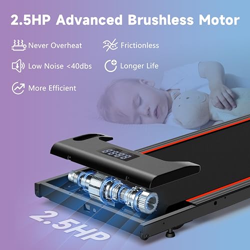 Walking Pad Under Desk Treadmill, Portable Mini Treadmill for Home/Office/Small Spaces, 2.5HP Quiet Brushless Walking Jogging Machine with 265 lbs Weight Capacity, Remote & App Control