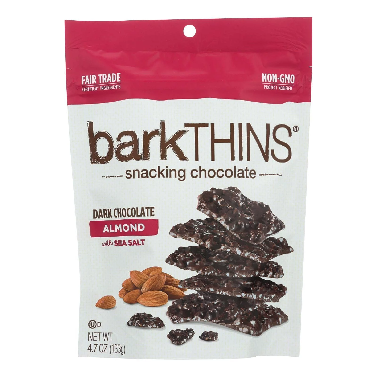 12 Pack : Bark Thins Dark Chocolate Almond Snack Bars With Sea Salt. 4.7 Ounce Bars Chocolate Candy