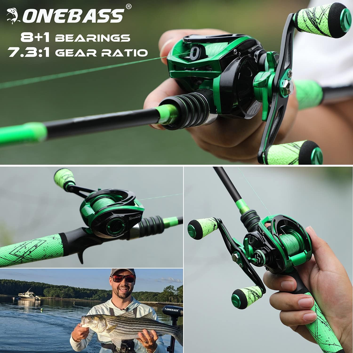 One Bass Fishing Rod and Reel Combo, Medium Fast Baitcasting Combo, 24-Ton Carbon Fiber 2 Pieces Fishing Poles with Baitcaster Reel Super Polymer Handle