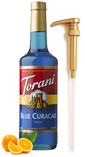 Blue Curacao Flavor Syrup 25.4 Ounces Syrups and Flavors with Fresh Finest Syrup Pump Dispenser