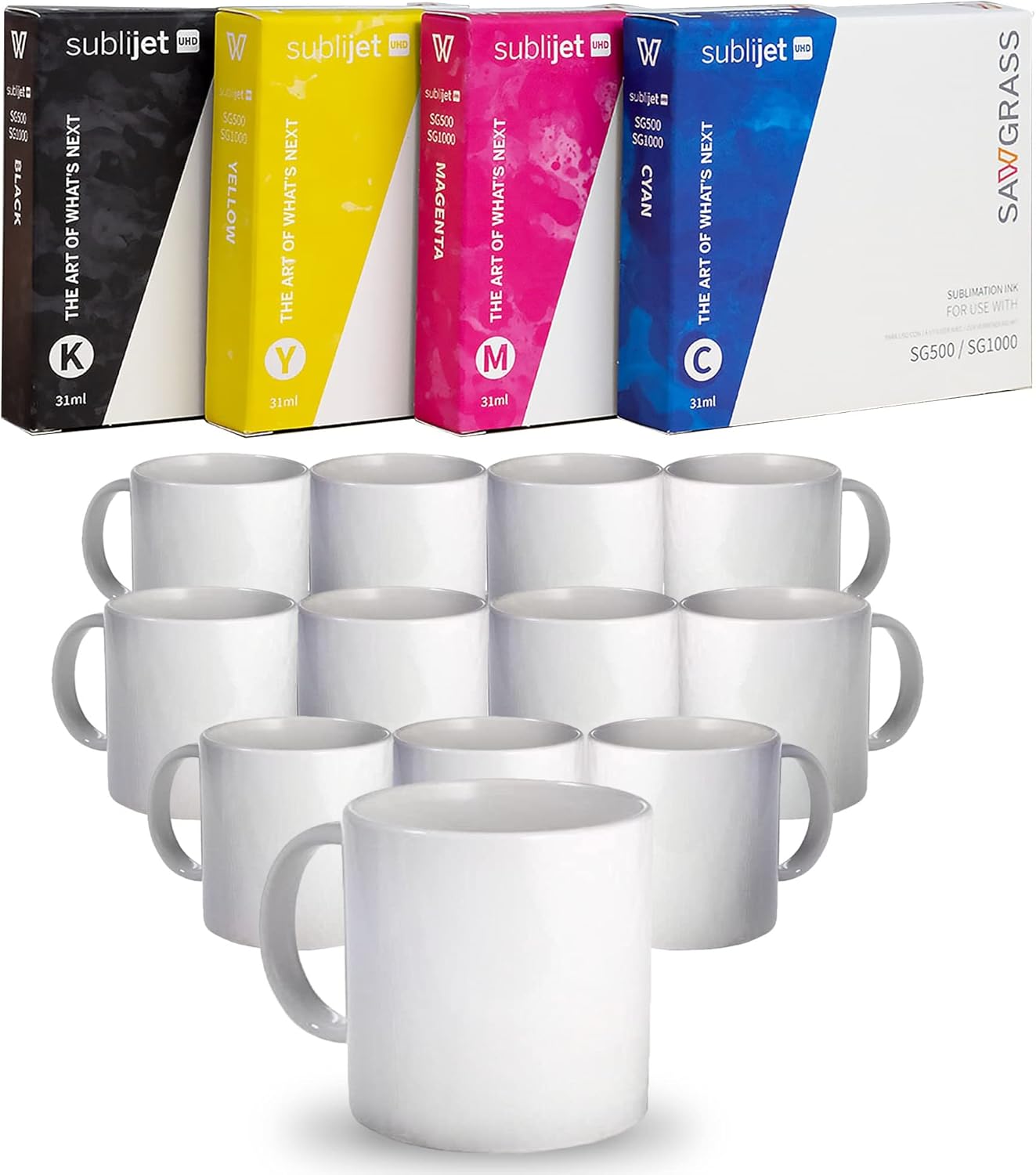 Sawgrass SubliJet UHD CMYK Ink Set for SG500 & SG1000 4 Pack with Bonus 12 Pack ProSub Sublimation Mugs