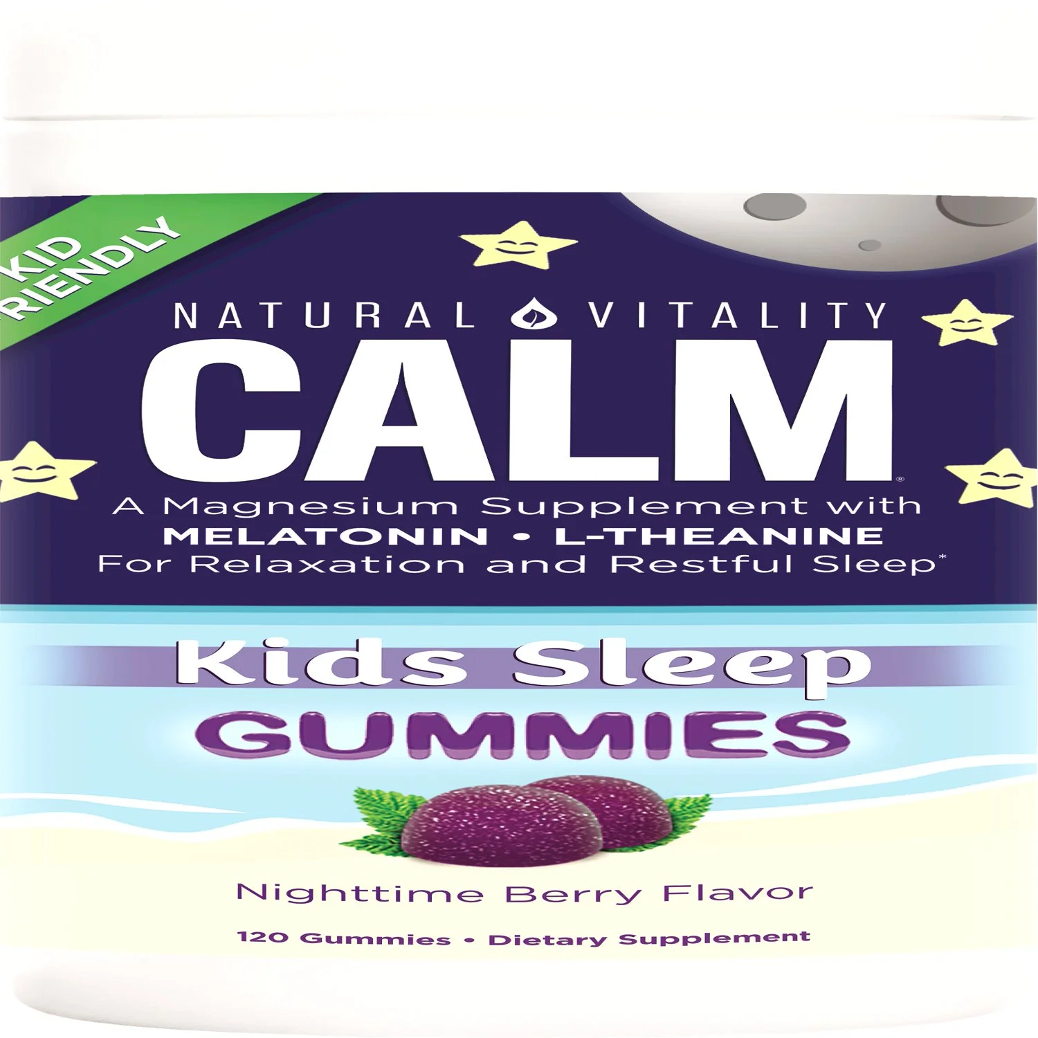 Natural Vitality Calm Kids Magnesium Supplement Gummies, Nighttime Berry, 120 Count