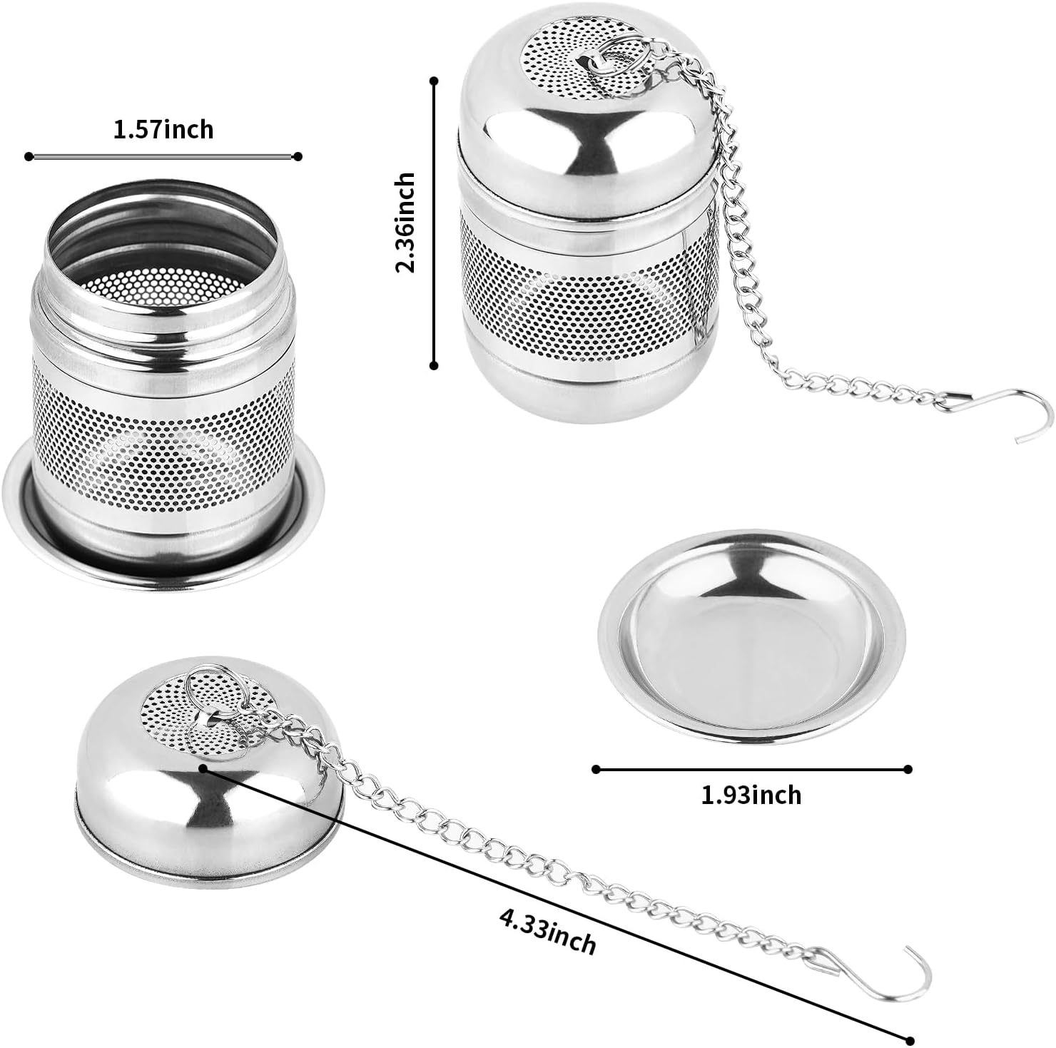 2PCS Tea Infuser Strainer - Stainless Steel Tea Strainers for Loose Tea, Loose Leaf Tea Steeper, Fine Mesh Tea Ball holder with Chain Hook and Lid, Reusable Tea Filter Bags Diffusers
