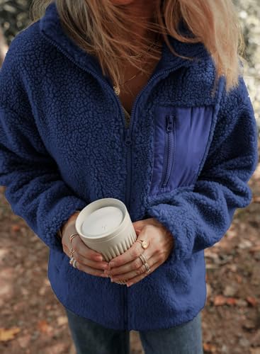 Dokotoo Womens Winter Trendy Full Zipper Fleece Jackets Long Sleeve Relaxed Warm Teddy Coats with Pockets