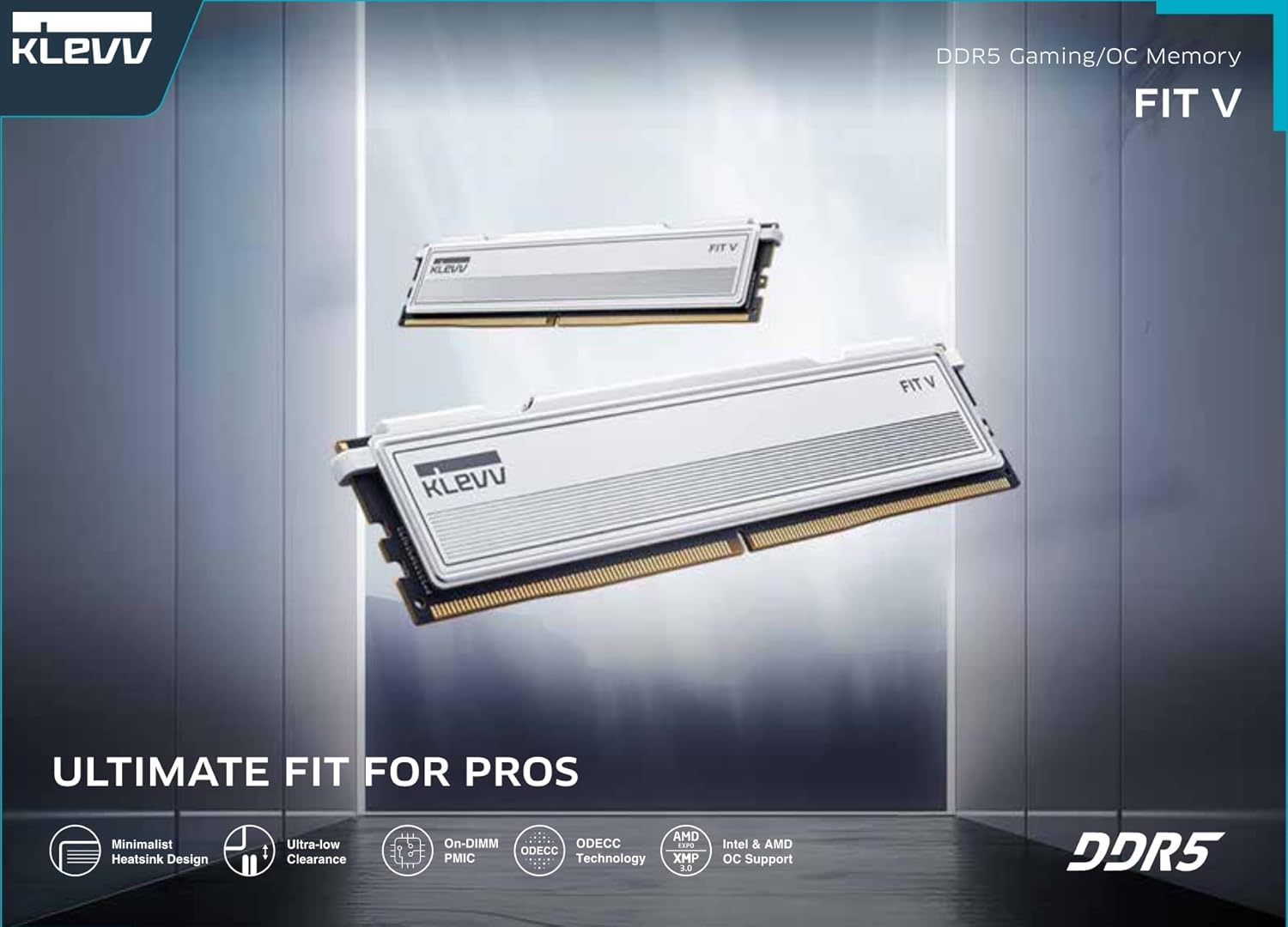 KLEVV FIT V DDR5 32GB (2x16GB) 6000MHz CL32 1.35V Gaming Desktop Ram Memory SK Hynix Chip XMP 3.0 / AMD EXPO Ready (KD5AGU880-60A320F)