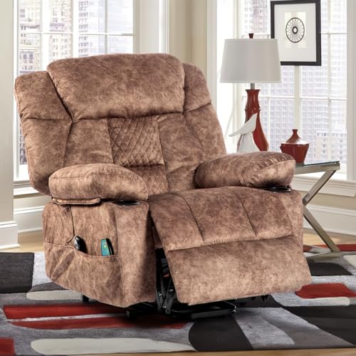 Power Lift Recliner Chair Recliners for Elderly with Heat and Massage Recliner Chair for Living Room with Cup Holders, Remote Control, Sides Pockets for Living Room, Fabric
