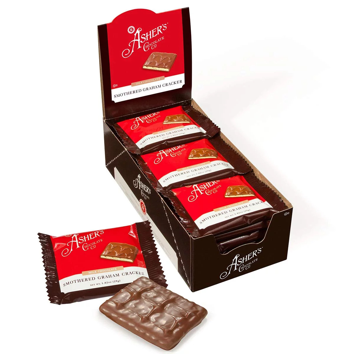 Asher's Chocolate, Gourmet Chocolate Covered Graham Crackers, Small Batches of Kosher Chocolate, Family Owned Since 1892 (18 Count, Milk Chocolate)