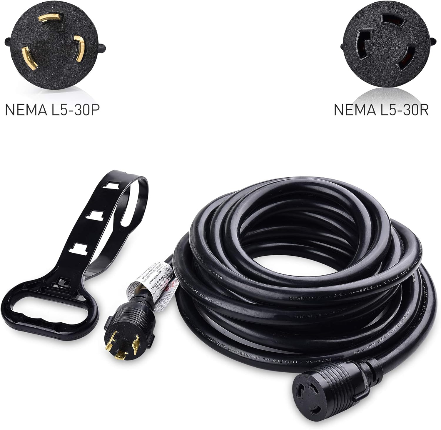 Cable Matters 3 Prong 30 Amp Locking Generator Extension Cord 25 ft (NEMA L5-30P to L5-30R) with Carry Strap
