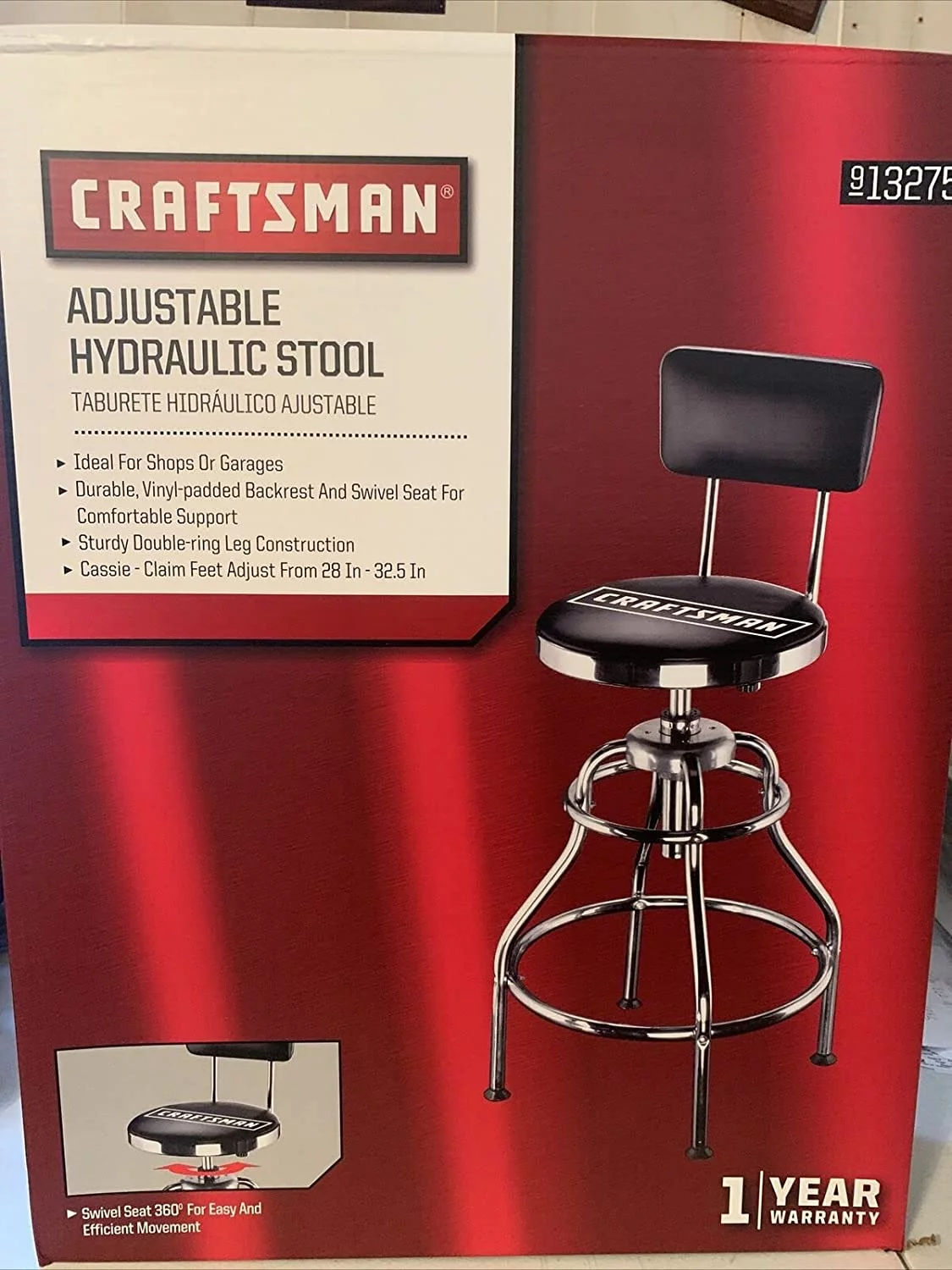 Craftsman Adjustable Hydraulic Seat Stool, Black