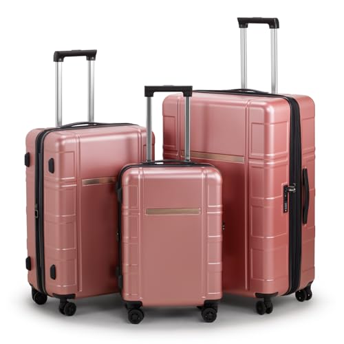 Karl home Luggage Expandable 3 Piece Set Suitcase PC+ABS Hard-Sell with TSA Lock Spinner Wheels 20in 24in 28in Travel Rolling Carry on Woman/Men Rose Gold