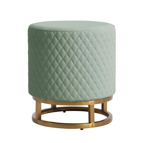 Faux Leather Vanity Stool for Makeup Room Round Ottoman Foot Rest Stool for Living Room Silla para Vanity de Maquillaje Vanity Seat Makeup Stool Chair,White