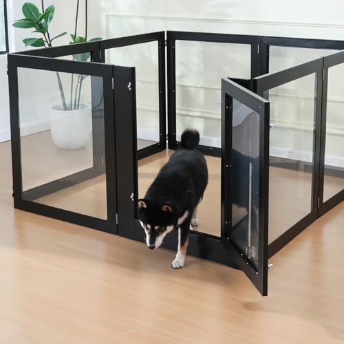 Heavy Duty Clear Acrylic Dog Playpen, Transparent Pet Pen, Metal Frame Easy Assemble Kennel Enclosure, Ideal for Small to Medium Dogs, Cats, and Other Small Pets (White, 6 Panels with Door)