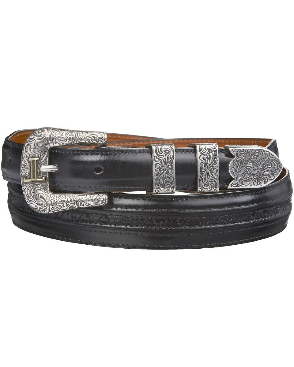 Lucchese Men&s Hobby Stitch Tapered Goat Belt, Black, W2202H