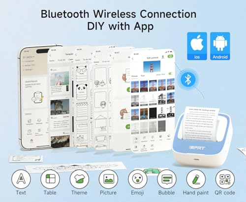 iDPRT Portable Sticker Maker Machine with 1 Roll Sticker Paper, Mini Printer Efficiently and Quickly, Thermal Printer for Study Notes, Pictures, DIY, Label, Free App with Multiple Templates, Grey